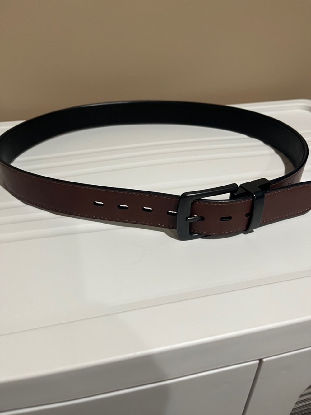 Reversible Brown and Black Men's Leather Belt with Matte Black Buckle
